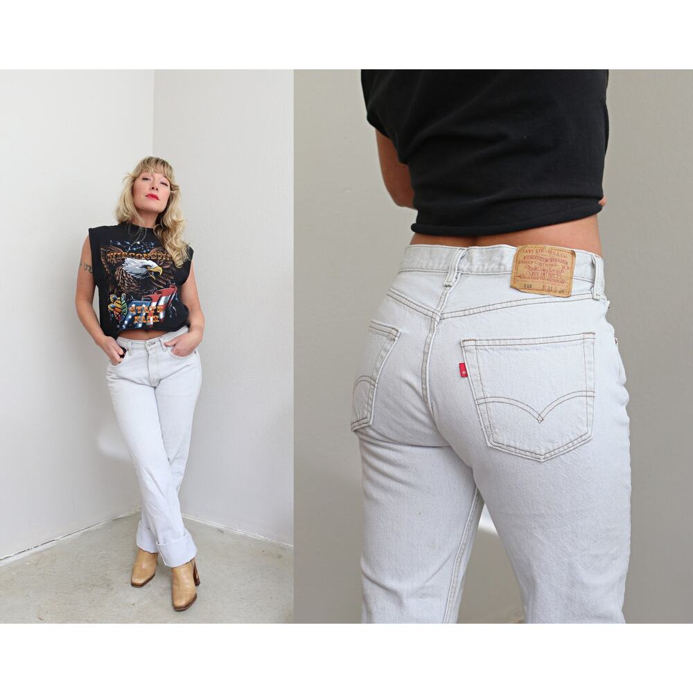 1990's Vintage USA Levi's 501 Gray Button Fly Jeans Women's XS SM 30" 31" Waist